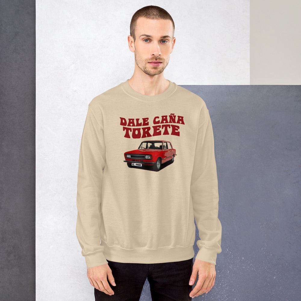 Sudadera, SEAT 124, Dale Caña, Torete, Coche clásico, Moda automovilística, Diseño de sudadera, Ropa casual, Estampado personalizado, Moda vintage, Atuendo con carácter, Moda única, Ropa de declaración, Estilo distintivo, Diseño creativo, Ropa personalizada, Atuendo urbano, Moda expresiva, Streetwear, Moda original