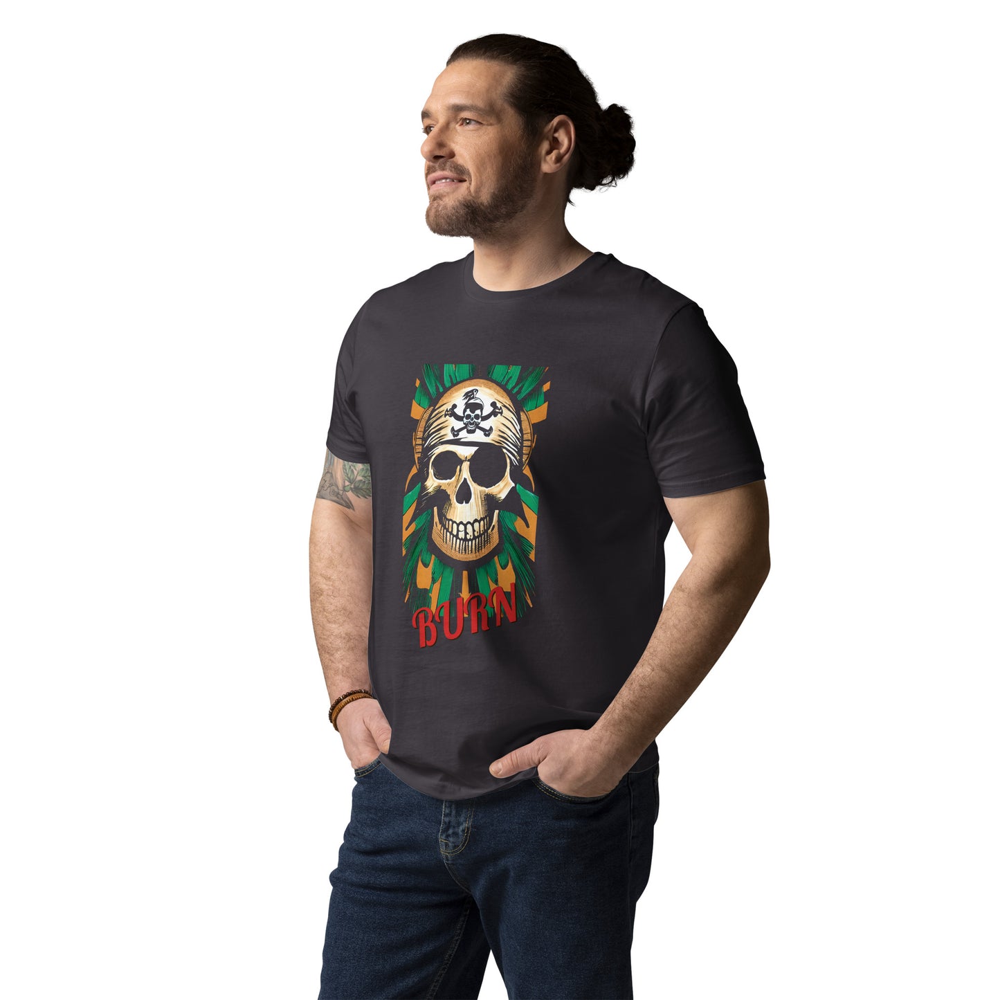 PIRATES BURN SKULL Unisex Camiseta de algodón orgánico unisex