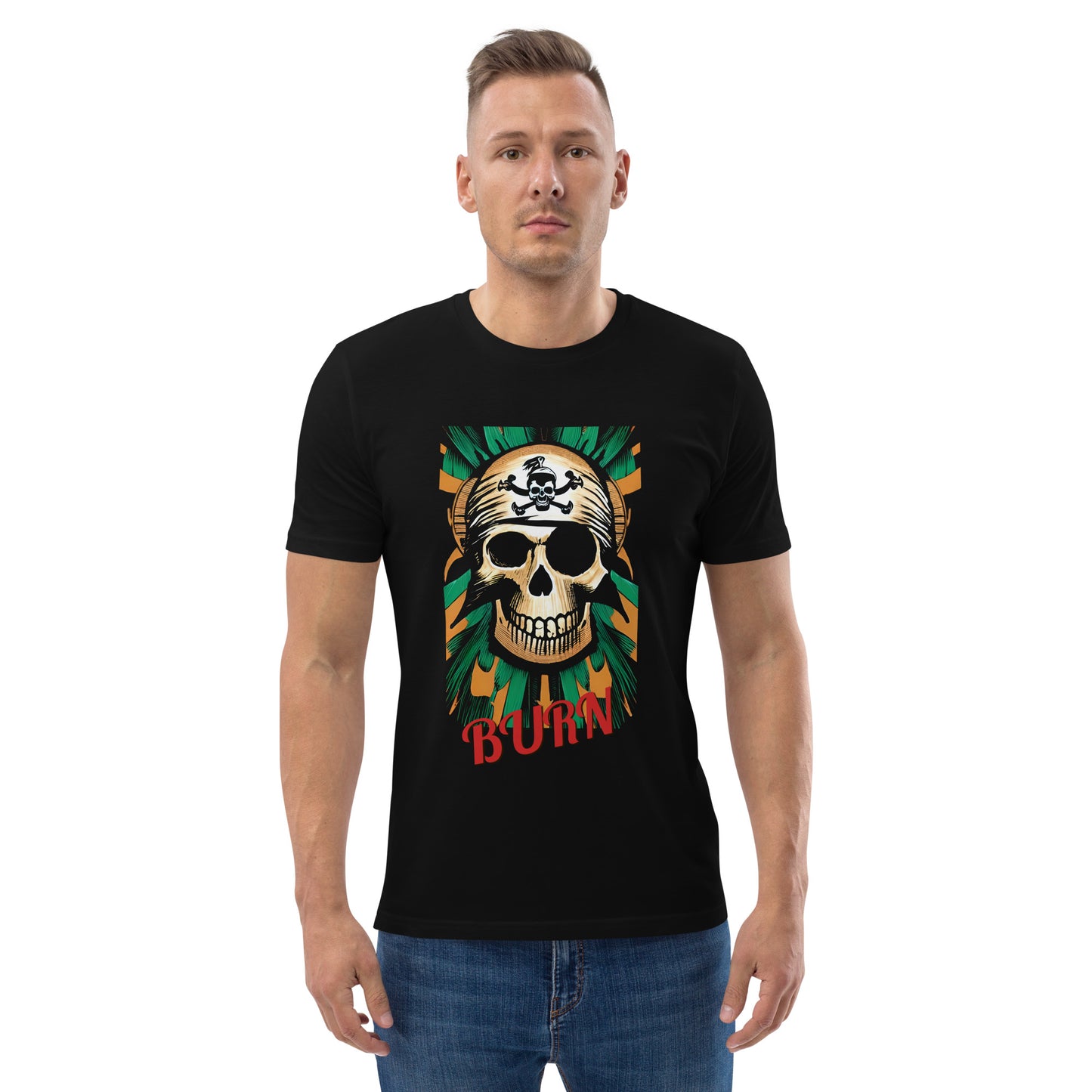 PIRATES BURN SKULL Unisex Camiseta de algodón orgánico unisex