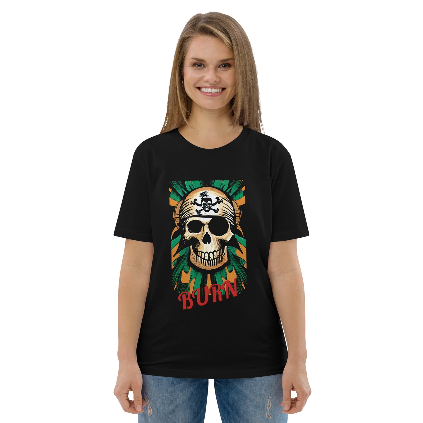 PIRATES BURN SKULL Unisex Camiseta de algodón orgánico unisex