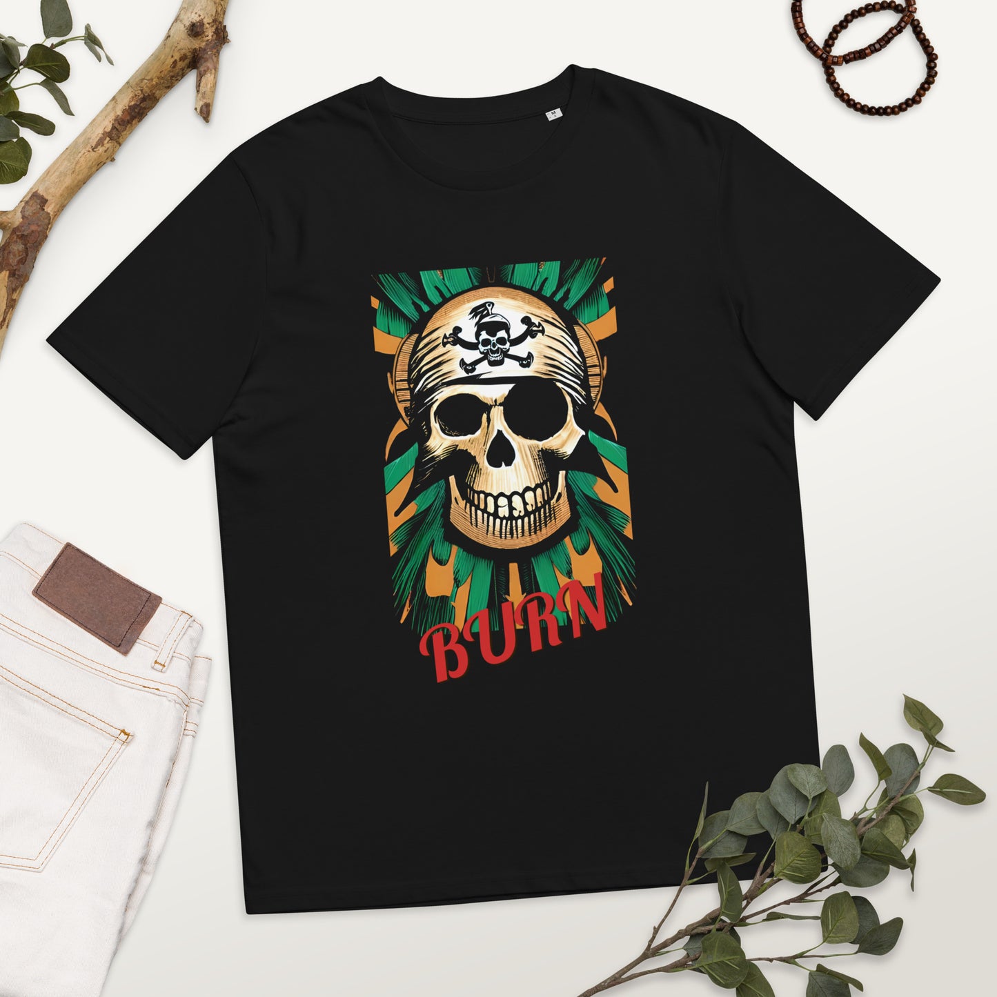 PIRATES BURN SKULL Unisex Camiseta de algodón orgánico unisex