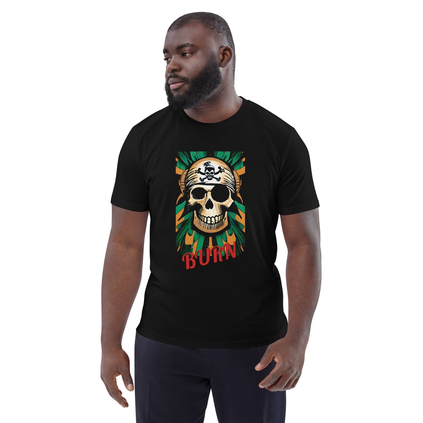 PIRATES BURN SKULL Unisex Camiseta de algodón orgánico unisex