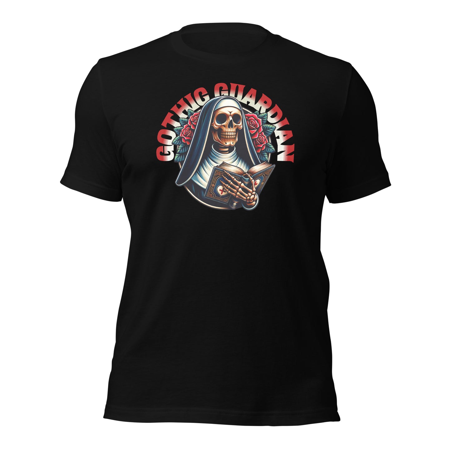 Gothic Guardian, Monja Calavera, Camiseta Gótica, Estilo Oscuro, Arte Macabro, Moda Alternativa, Lectura Gótica, Monja Gótica, Guardian Gótico, Cultura Gótica