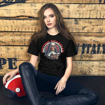 Gothic Guardian, Monja Calavera, Camiseta Gótica, Estilo Oscuro, Arte Macabro, Moda Alternativa, Lectura Gótica, Monja Gótica, Guardian Gótico, Cultura Gótica