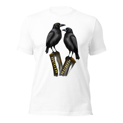 Camiseta, Cuervos, Hugin y Munin, Mitología nórdica, Odin, Diseño de cuervos, Estampado de animales, Moda temática, Leyenda nórdica, Atuendo con estilo, Moda mitológica, Ropa casual, Estilo único, Ropa de declaración, Moda urbana, Diseño de camiseta, Estampado de aves, Mensaje simbólico, Estilo escandinavo, Moda inspirada en la mitología